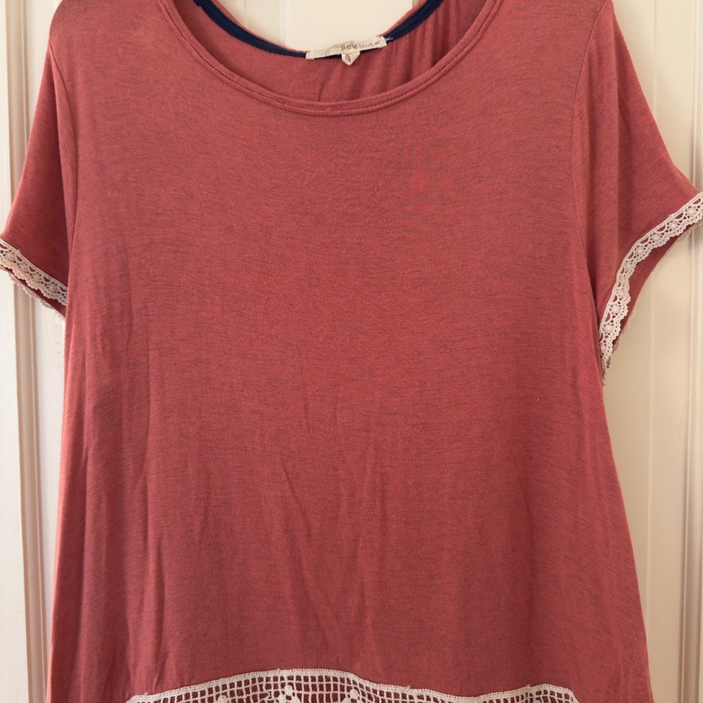 Rewind Rose Pink Short Sleeve Tee with Lace Trim